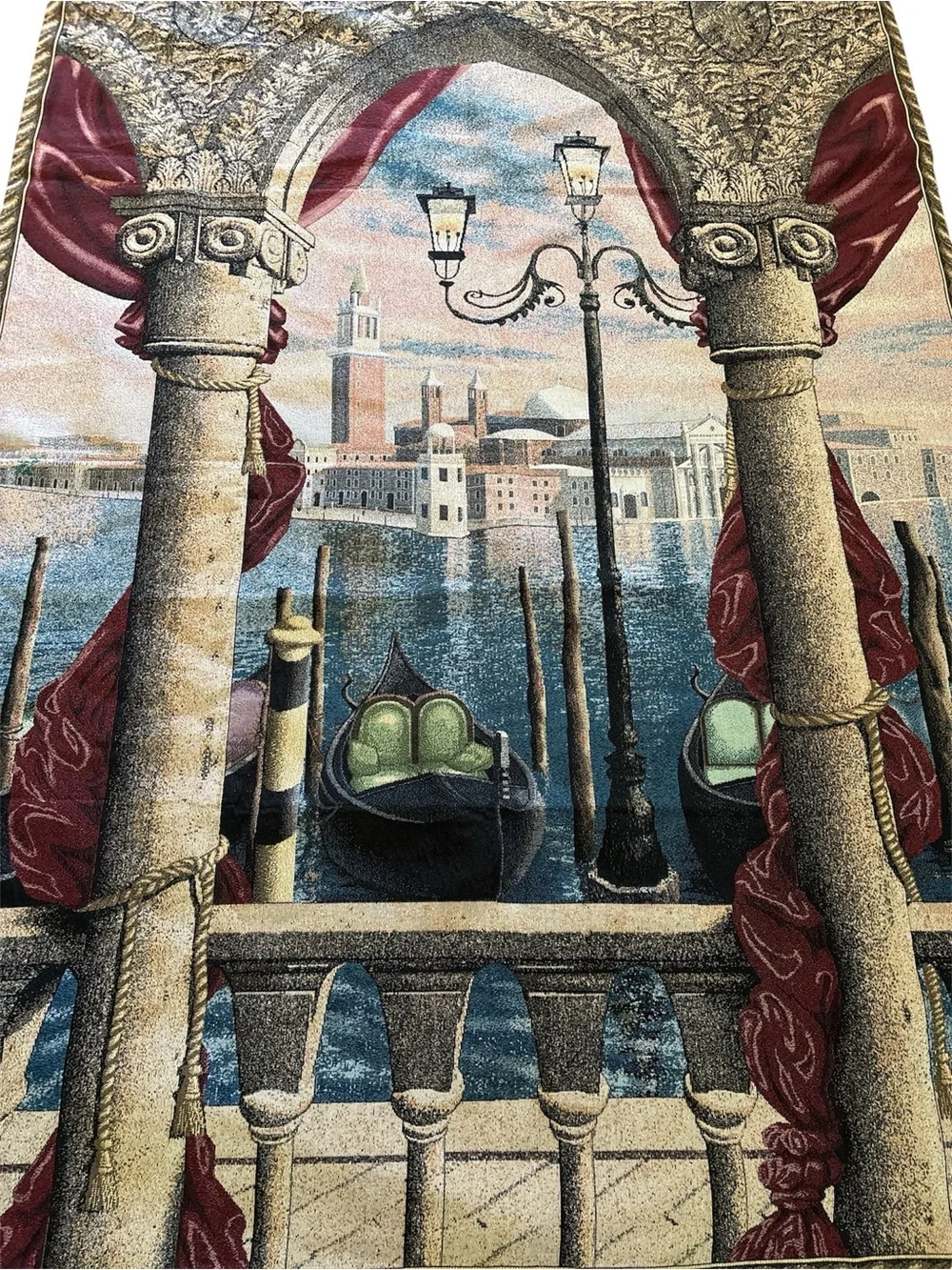 Venetian Gondola Scene Wall Tapestry - Red, Blue, Cream
